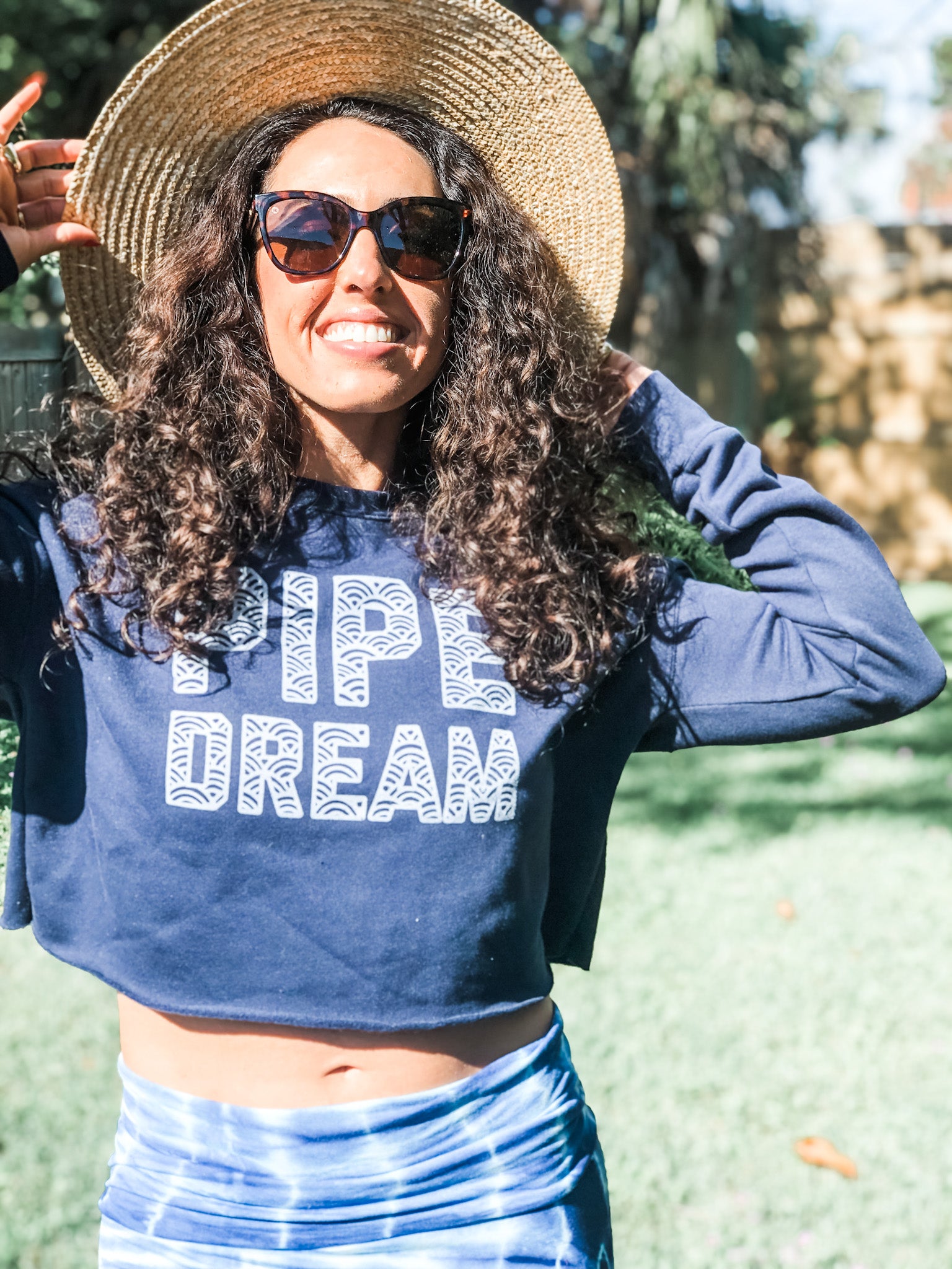 admirals daughters navy blue pipe dream cropped surf sweatshirt