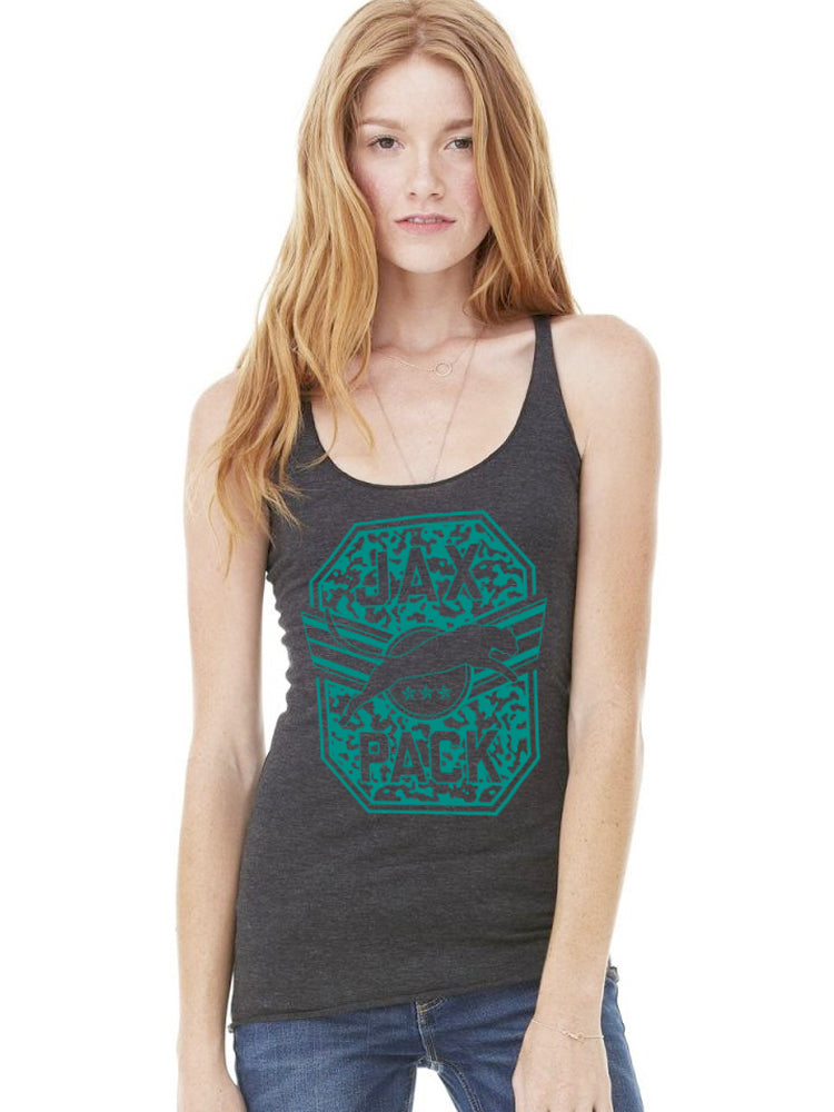 JAGS JAX PACK GREY RACERBACK TANK WITH TEAL