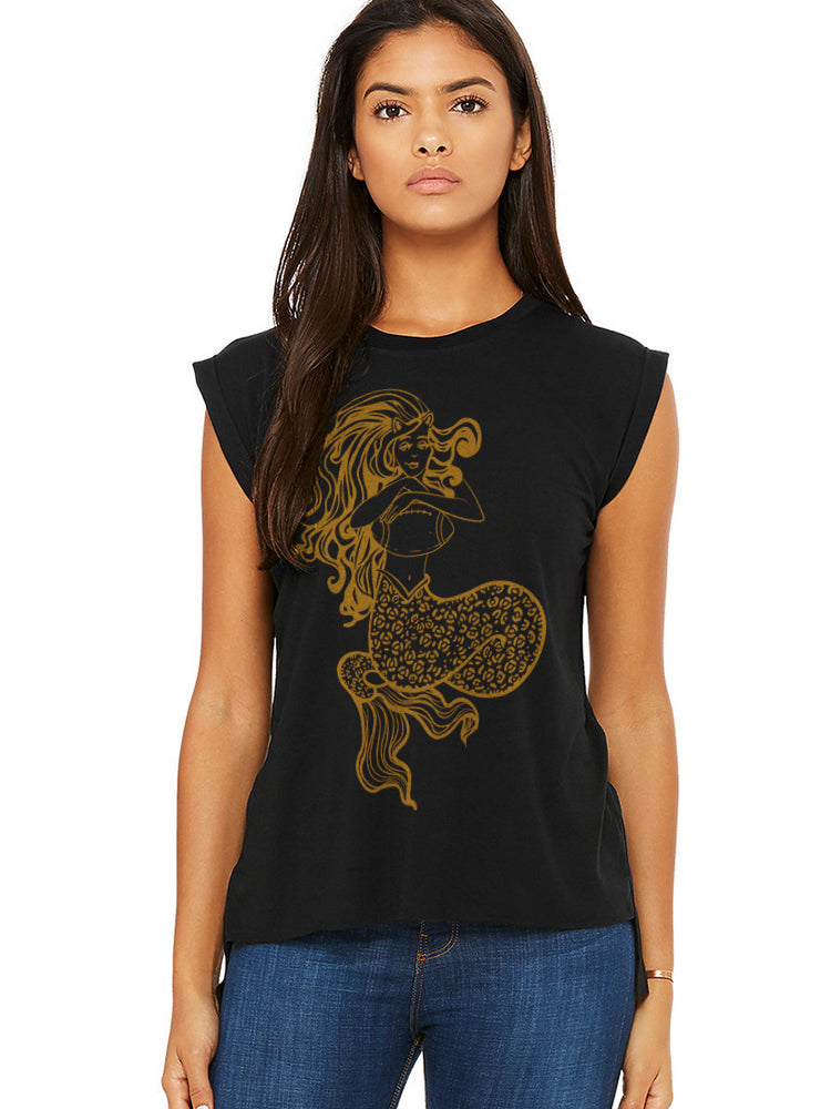 JAGS MERMAID BLACK PIN SLEEVE TANK WITH GOLD