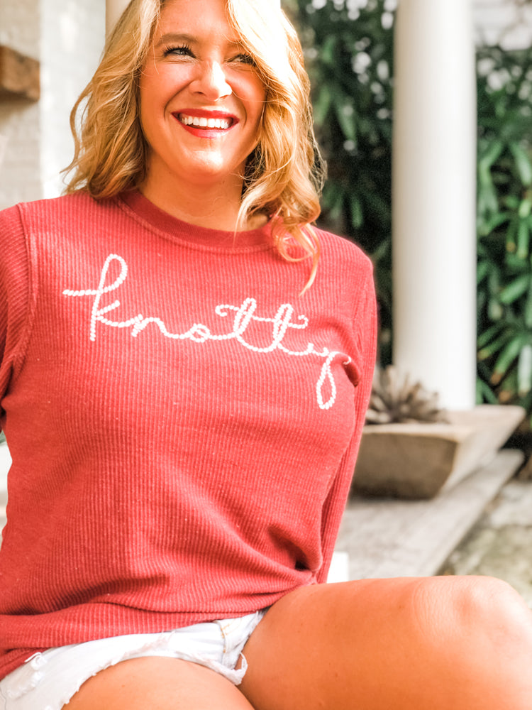 the admiral's daughters knotty crimson red rope writing christmas holiday sweatshirt coastal boaters