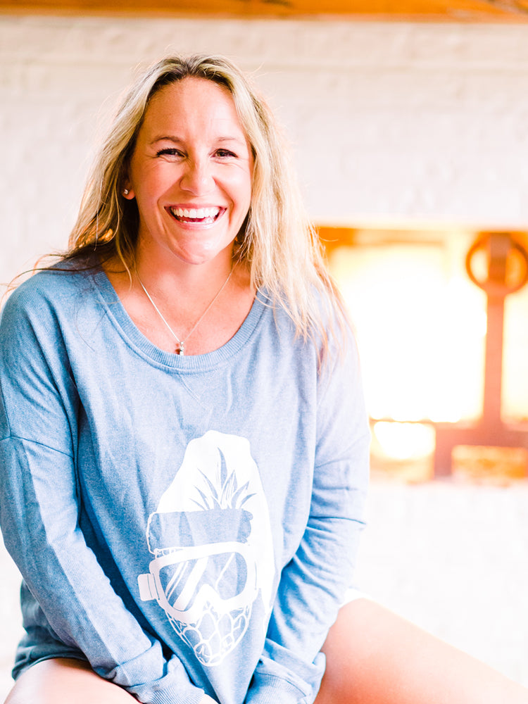 the admiral's daughters light blue pineapple santa hat christmas holiday sweatshirt comfy