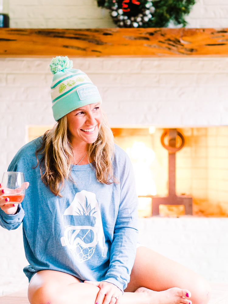 the admiral's daughters light blue pineapple santa hat christmas holiday sweatshirt comfy