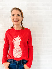 TWINKLY PINEAPPLE RED HOLIDAY LONG SLEEVE T-SHIRT