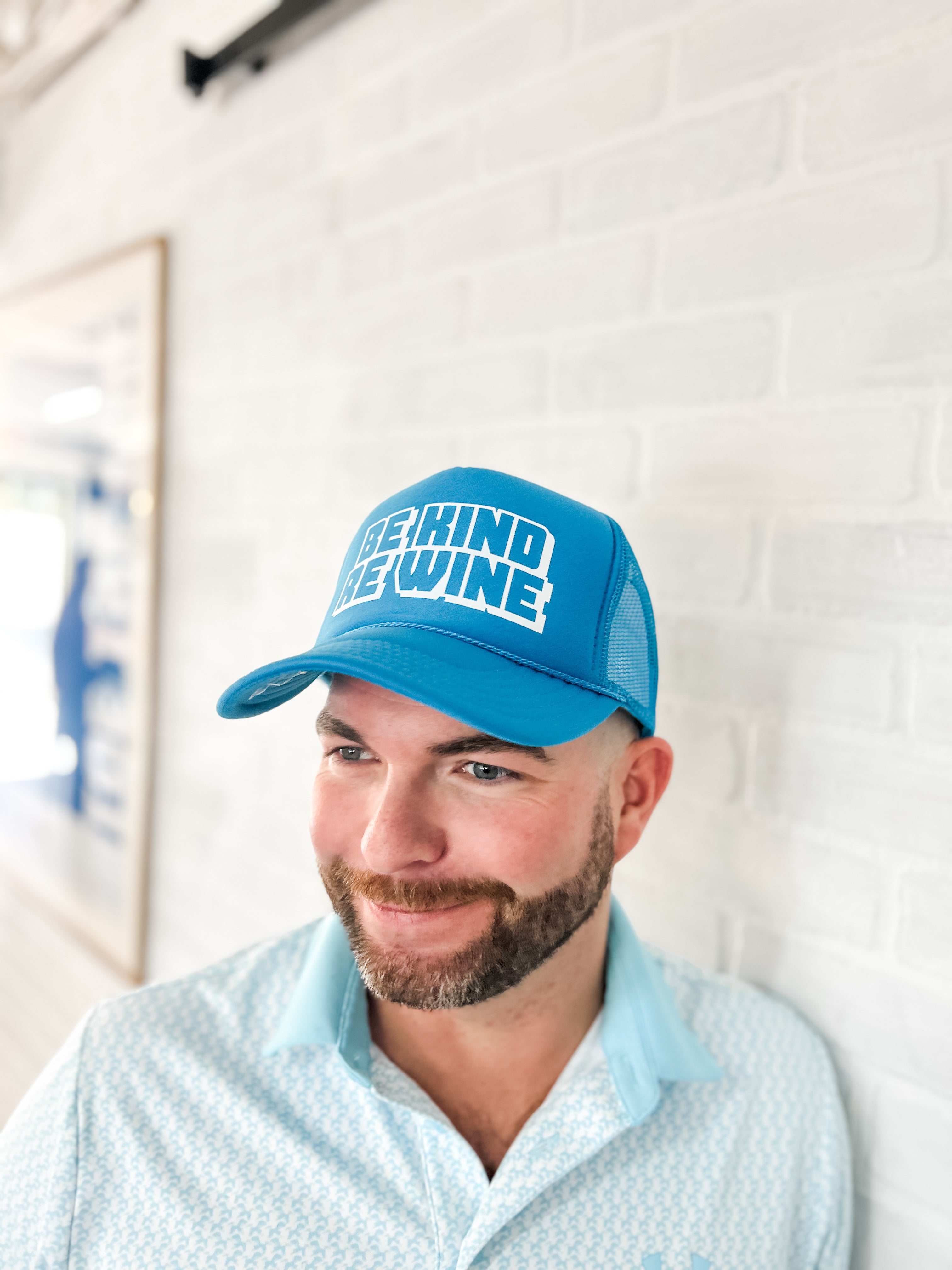 blue corkie be kind re wine apparel for wine drinker gift trucker hat