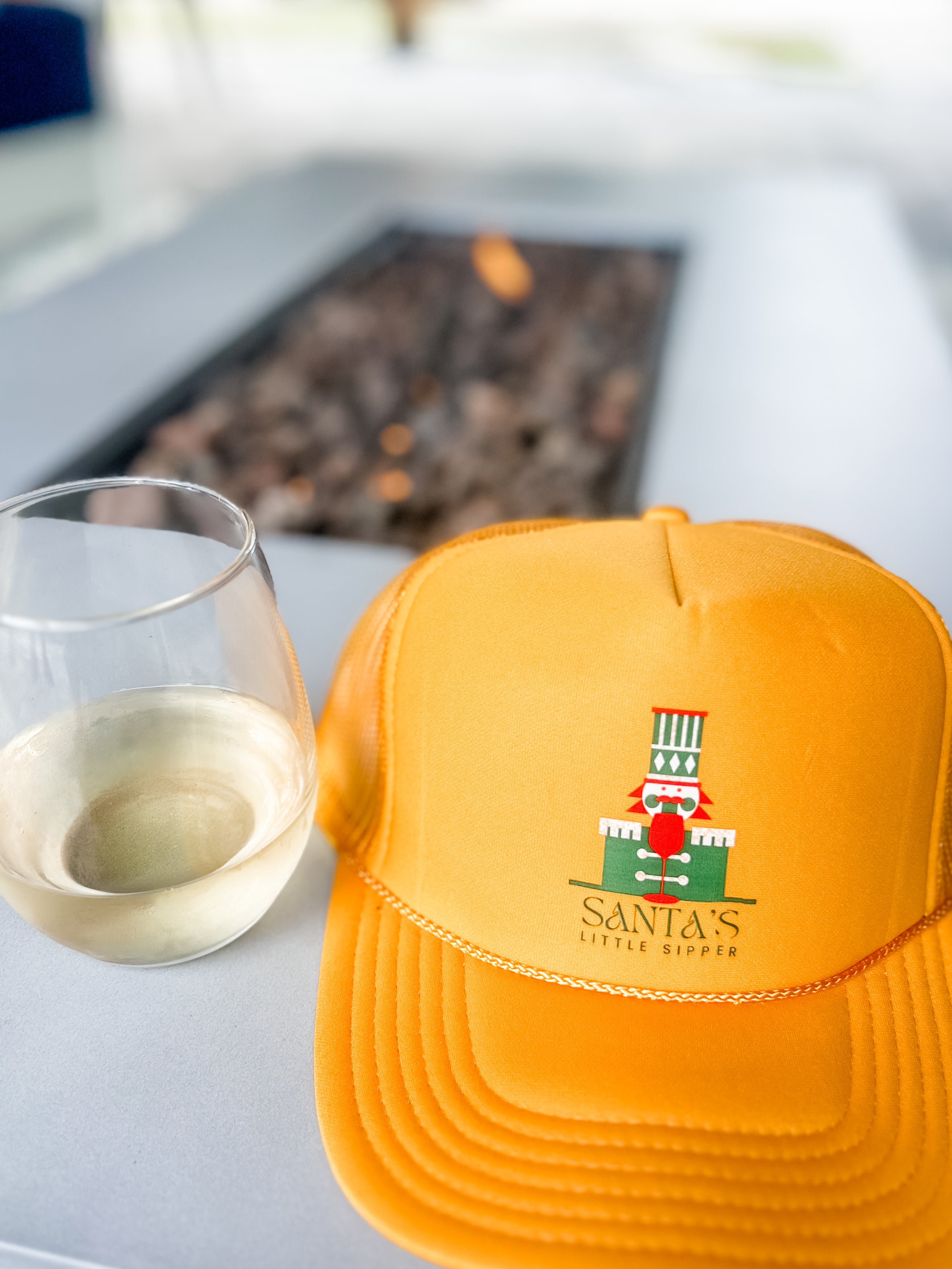 gold santas little helper foam trucker hat perfect gift for a wine lover for holiday or christmas