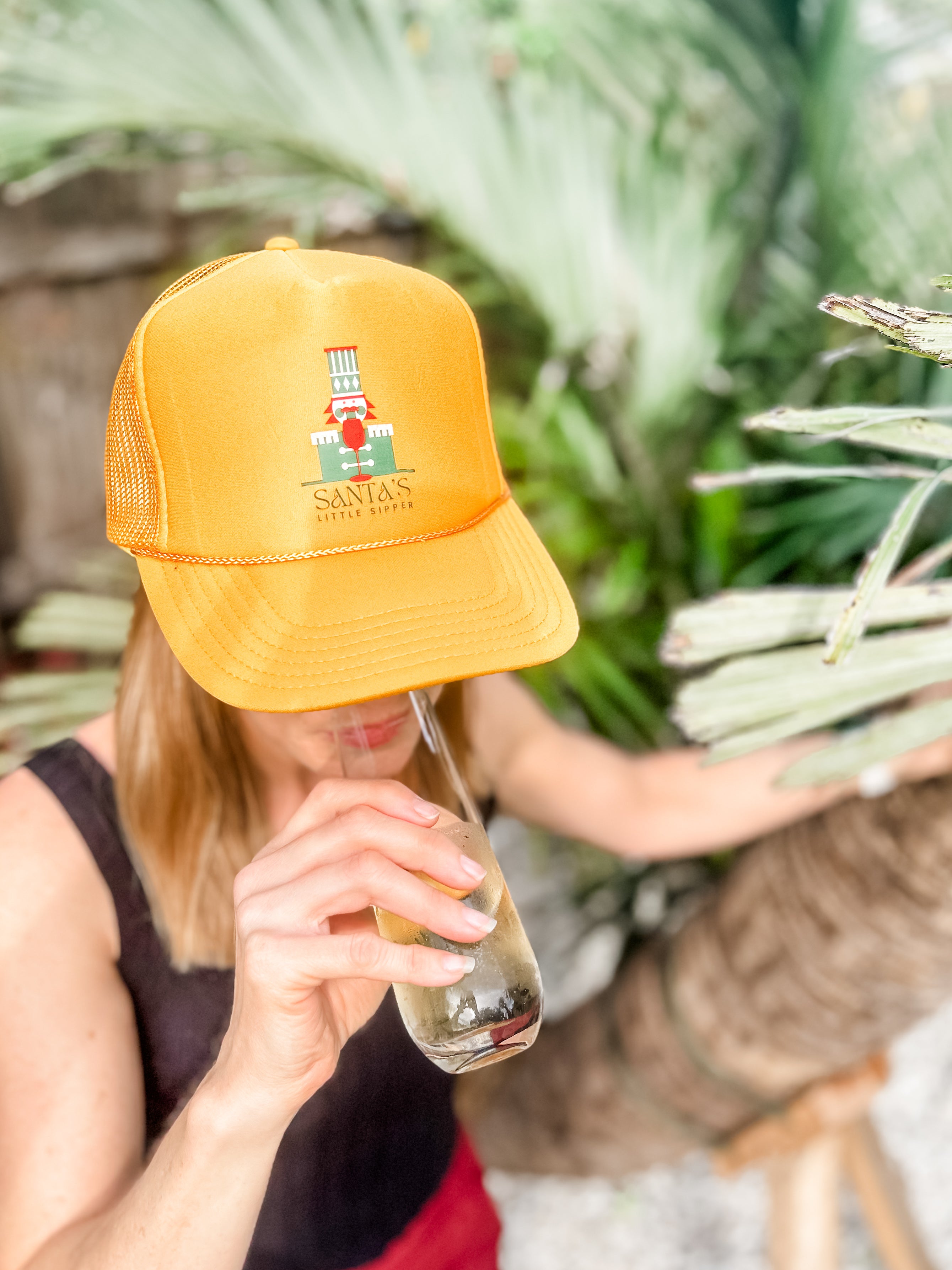 gold santas little helper foam trucker hat perfect gift for a wine lover for holiday or christmas