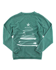 the admiral's daughters green cordoroy long sleeve holiday sleds surfboard christmas tree sweatshirt sweater paddle