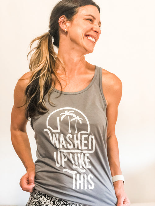i washed up like this admirals daughters mermaid flowy grey racer back tank top