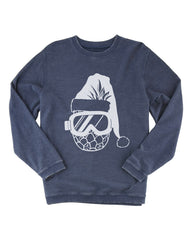 the admiral's daughters pineapple santa claus hat with goggles blue washed sweatshirt