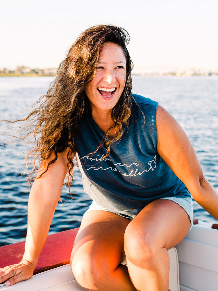 the admiral's daughters silver swells bells sleeveless blue holiday christmas sweater sweatshirt tank top