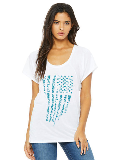 JAGS CLAWED FLAG WHITE & TEAL FLOWY T-SHIRT