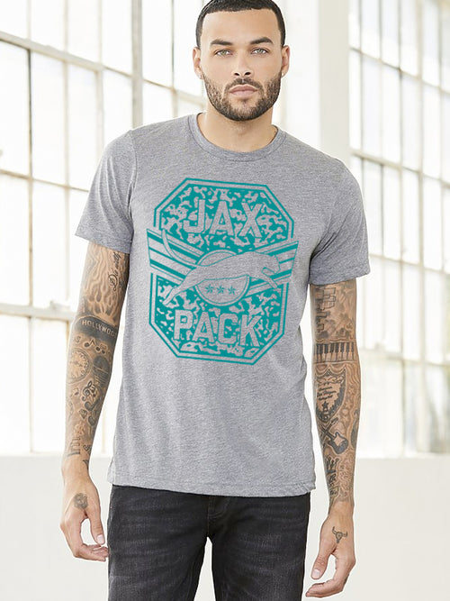 JAGS JAX PACK MEN'S HEATHER GREY T-SHIRT WITH TEAL