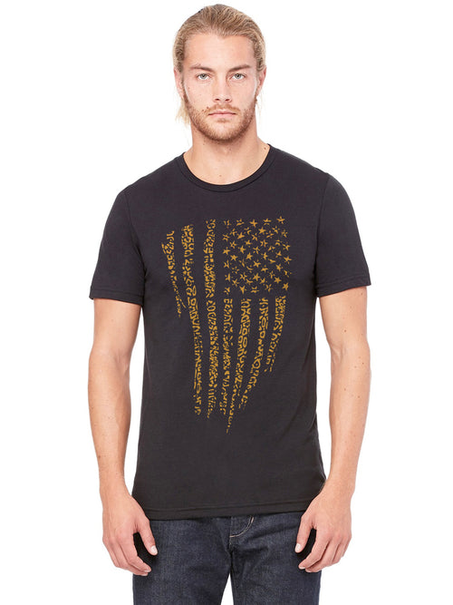 THE Admiral's daughters jacksonville jaguars spots clawed american flag black t-shirt with gold