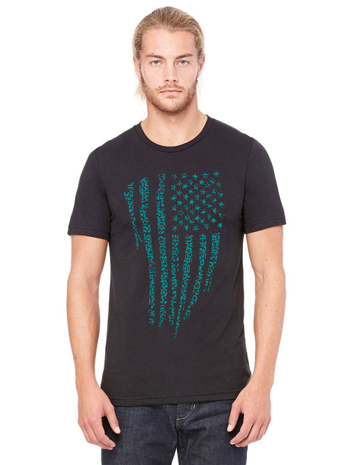 THE Admiral's daughters jacksonville jaguars spots clawed american flag black t-shirt with teal