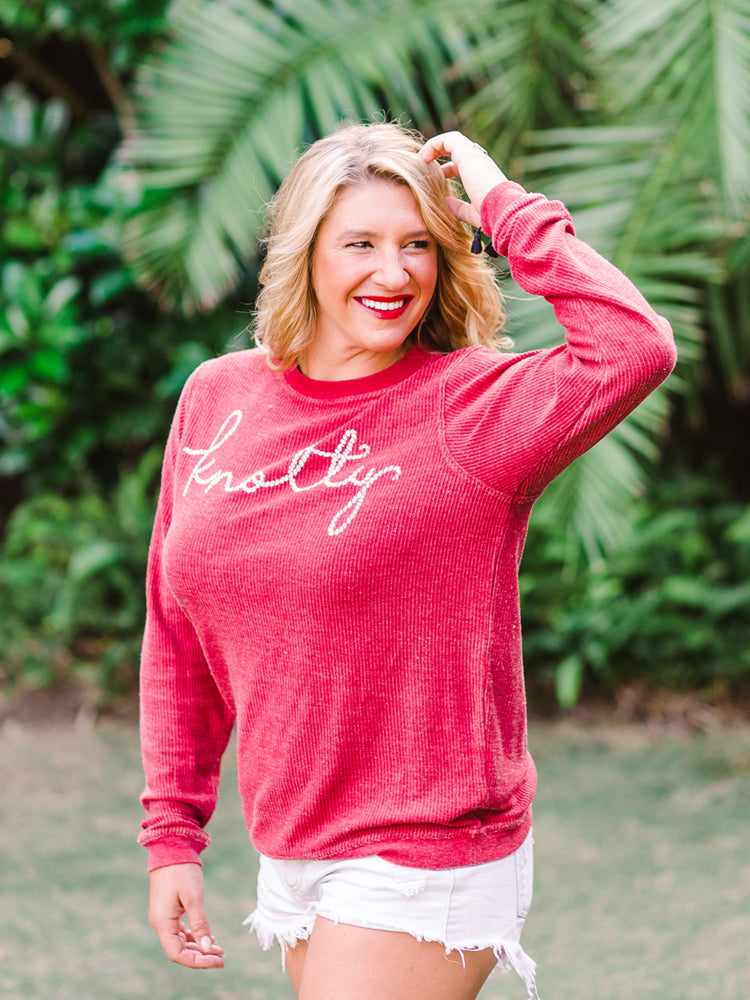 the admiral's daughters knotty crimson red rope writing christmas holiday sweatshirt coastal boaters