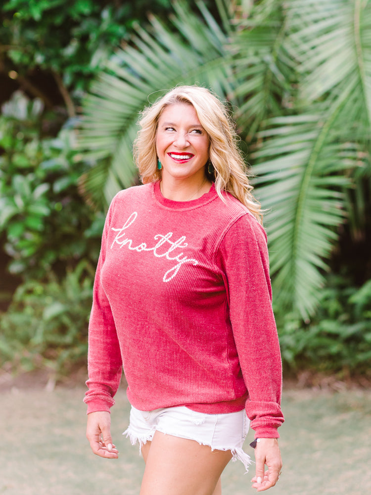 the admiral's daughters knotty crimson red rope writing christmas holiday sweatshirt coastal boaters