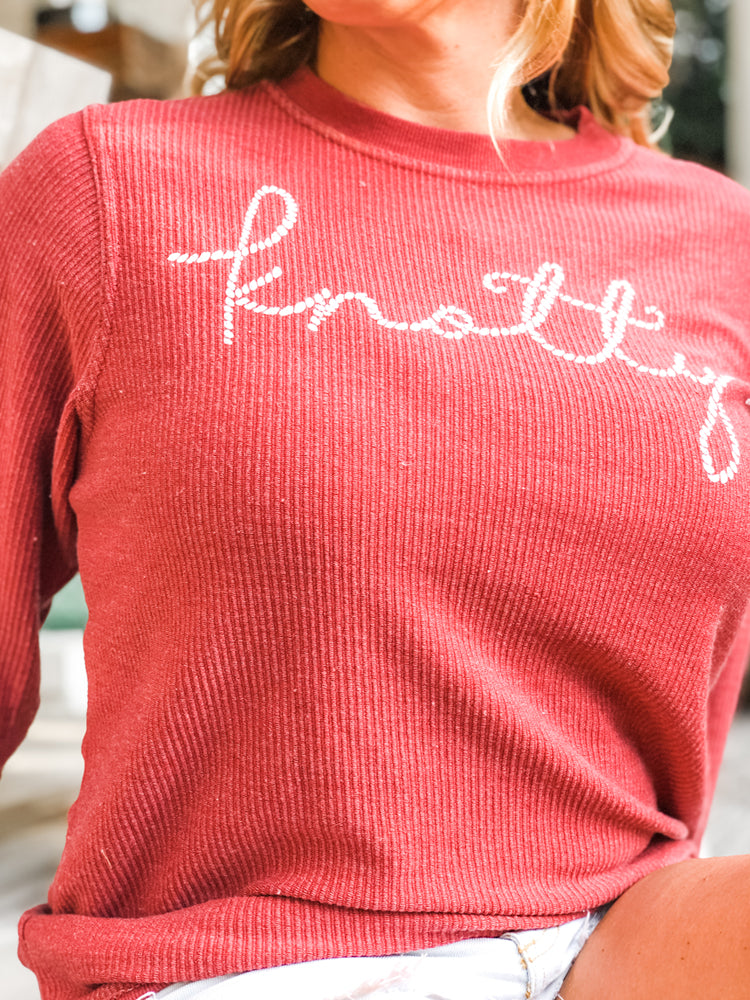the admiral's daughters knotty crimson red rope writing christmas holiday sweatshirt coastal boaters
