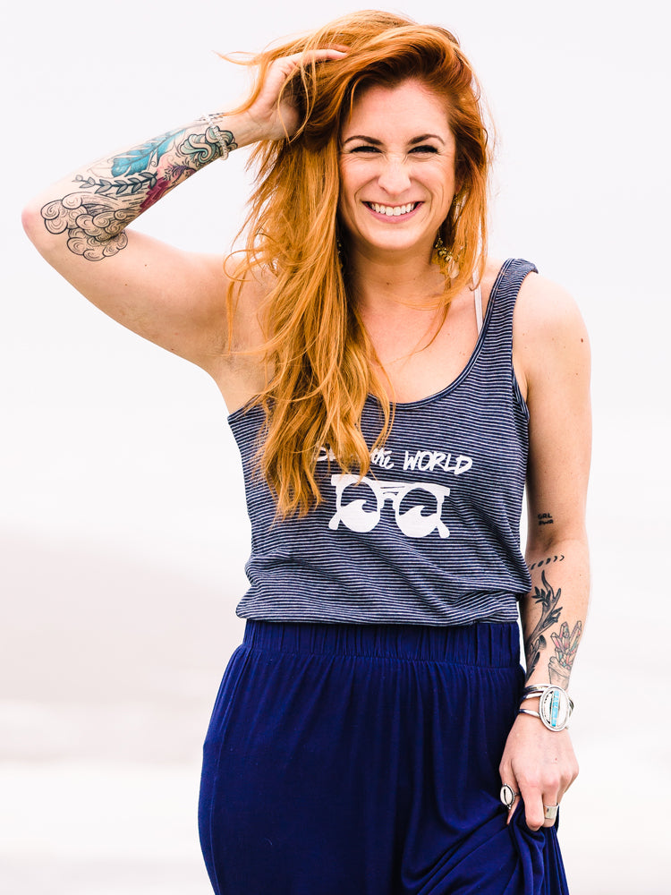 the admirals daughters navy blue sea the world sunglasses travel inspired tank top striped florida sunshine state bluejay listening room
