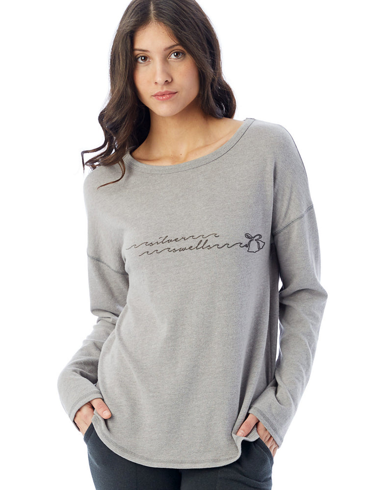 the admiral's daughters grey silver swells bells holiday christmas sweatshirt long sleeve