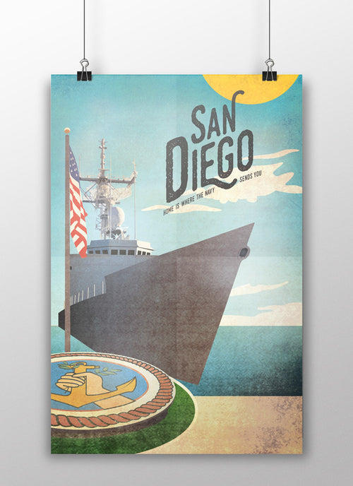 the admiral's daughters san diego california naval base vintage style travel poster print american flag sunshine anchor ffg frigate